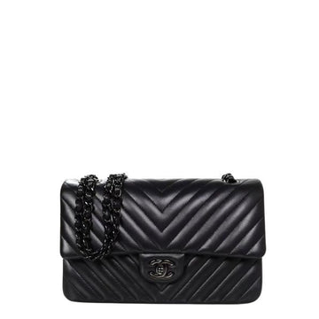 CHL CHEVRON CLASSIC HANDBAG BLACK HARDWARE BLACK 10.2IN/26CM
