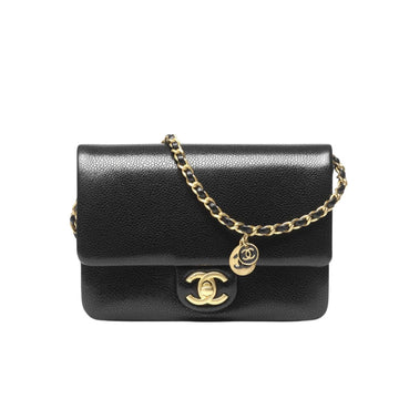 CC MINI FLAP BAG GRAINED SHINY CALFSKIN AND GOLD TONE METAL BLACK 23CM AS5218 B18321 94305