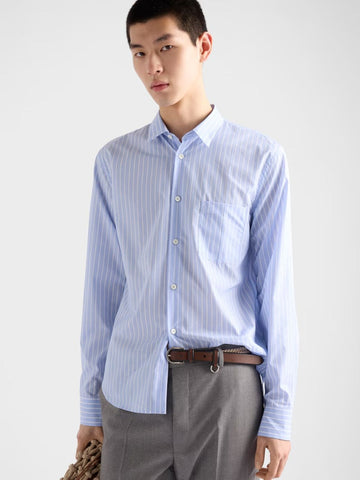 Sky Blue and White Striped Cotton Shirt