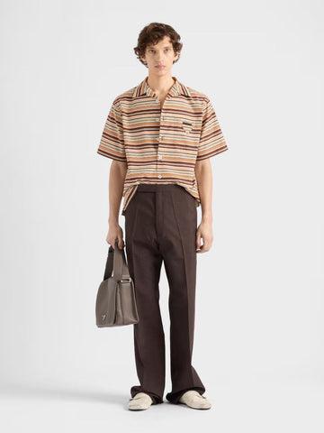 Sienna Brown Striped Cotton Bowling Shirt