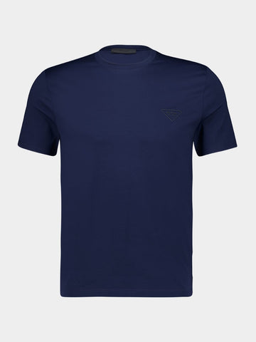 Navy Blue Short-Sleeve Crew Neck Cotton Pullover