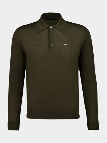 Superfine Wool Military Green Long-Sleeve Polo