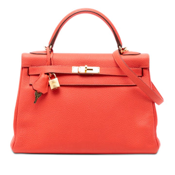 Kelly Handbag Red Clemence with Gold Hardware 32