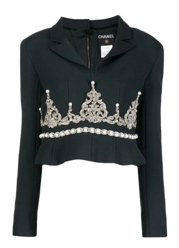 Black Rhinestone Embellished Blazer