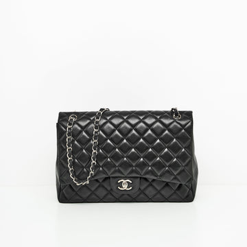 Chanel Maxi Lambskin Classic Single Flap Bag in Black SHW