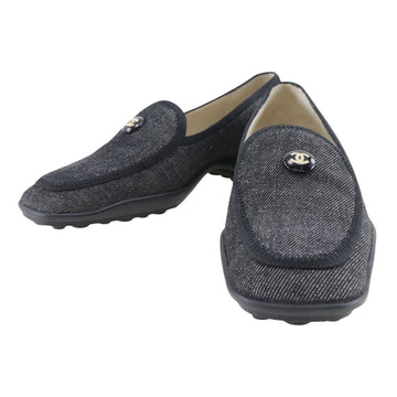 Top Quality Chanel Leather/denim Coco Button Loafers Black