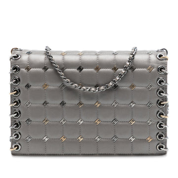 Piercing Chain Flap Bag CC Studded Quilted Leather Small