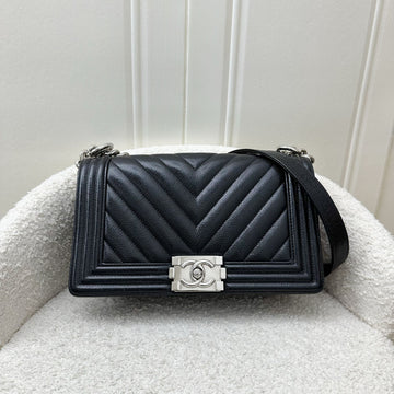 Chanel Medium 25cm Boy Flap in Chevron Quilted Black Caviar and SHW