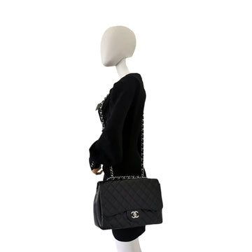 Chanel Classic Single Flap Black Leather Silver