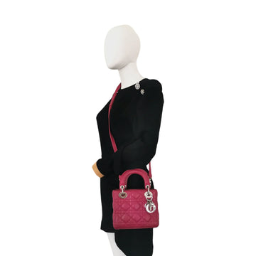 Dior Lady Dior Mini Pink Cannage Leather Silver