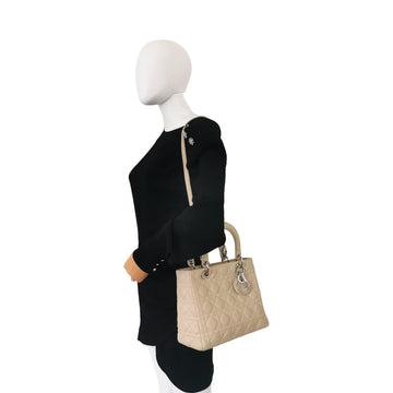 Dior Lady Dior Medium Beige Cannage Leather Gold