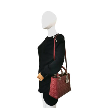 Dior Lady Dior Medium Burgundy Cannage Leather Silver