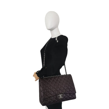 Chanel Classic Double Flap Maxi Purple Leather Silver