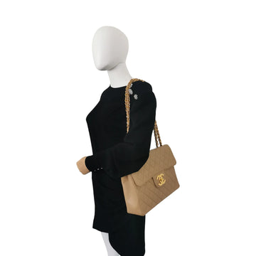 Chanel Classic Single Flap Jumbo Tan Beige Leather Gold