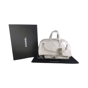 Chanel Bowling Bag Light Grey Leather Silver