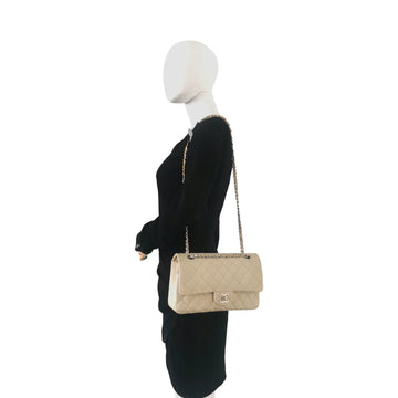 Chanel Classic Double Flap Medium Ivory Leather Silver