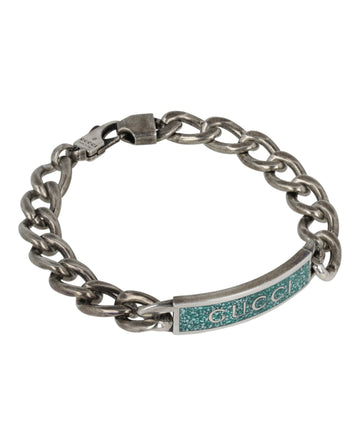Gucci Unisex-Adult Sterling Silver Bracelet with Turquoise Logo Plaque