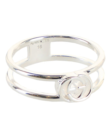 Gucci Womens Interlocking G Cutout Silver Ring
