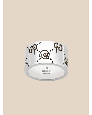 Gucci Silver Skull Ring Logo Women Jewelry