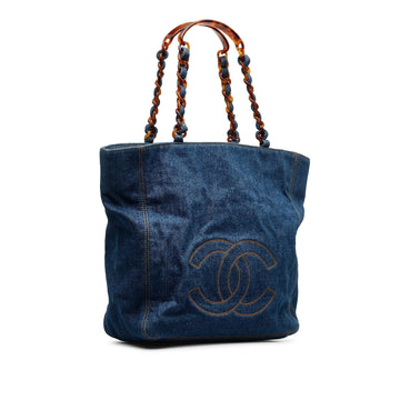 Blue Top Quality Chanel CC Leather/denim Tote Bag