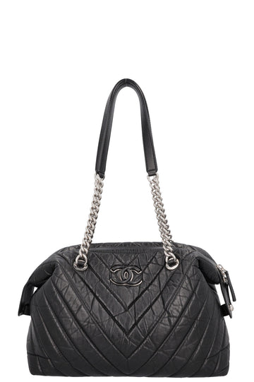 CHANEL Large Chevron Bowling Bag Black