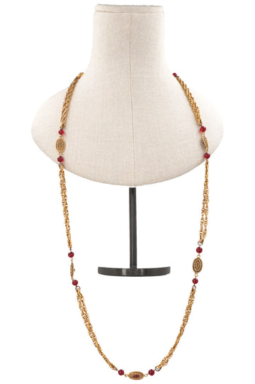 CHANEL Necklace 1982 Gold Red