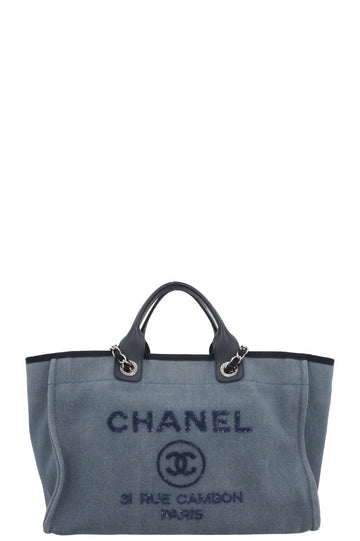 CHANEL Medium Deauville Tote Bag Denim Blue