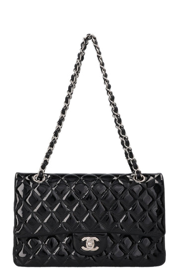 CHANEL Medium Double Flap Patent Black