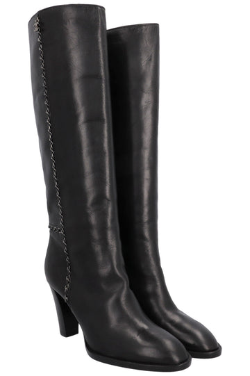 CHANEL CC Chain Knee High Boots Black Leather