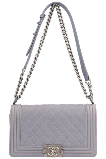 CHANEL Old Medium Boy Bag Leather Grey