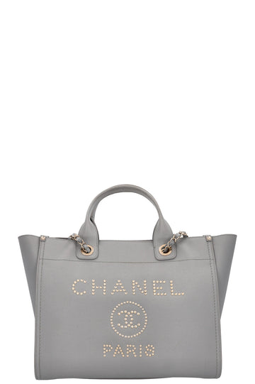 CHANEL Medium Deauville Bag Studded Leather Grey