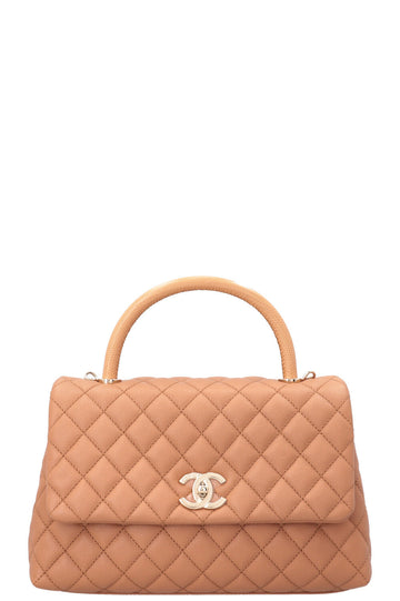 CHANEL Coco Handle Bag Caviar Lizard Beige