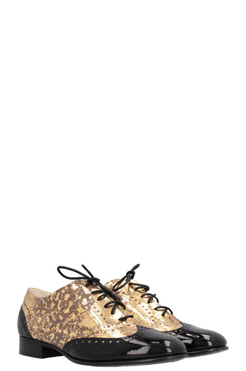 CHANEL Oxfords Metallic Gold Black