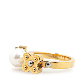 Gold Louis Vuitton Gold Plated Monogram Pearl Ring