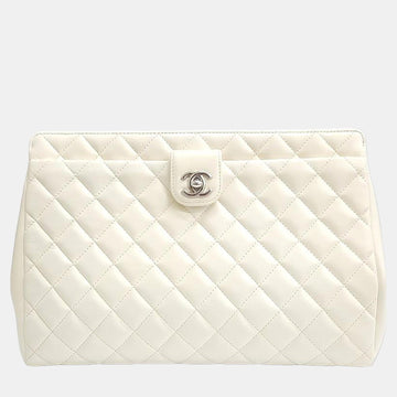 White Leather CC Clutch Bag
