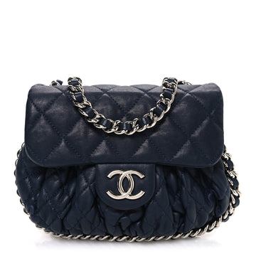 Washed Lambskin Quilted Mini Chain Around Messenger Navy Blue