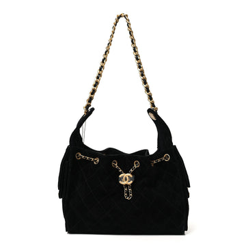 Suede Quilted Small Chanel 25 Handbag Black