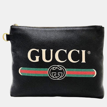 Black Leather logo clutch (572770)