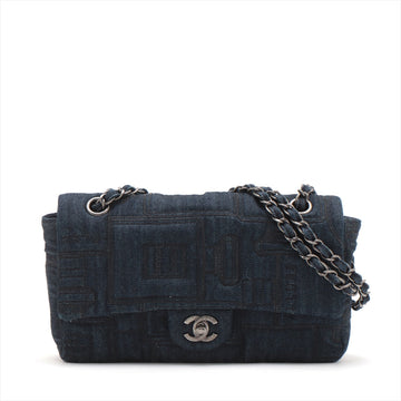 Top Quality Chanel Coca-Cola Leather/denim Single Flap Double Chain Bag Blue Gummetal Gold