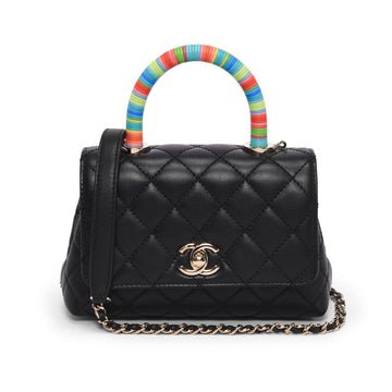 Chanel Black Goatskin Rainbow Extra Mini Coco Handle Bag