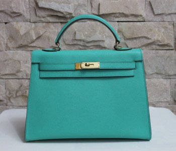 Hermes Kelly 32cm Leather Leather Handbag Lake Green Gold