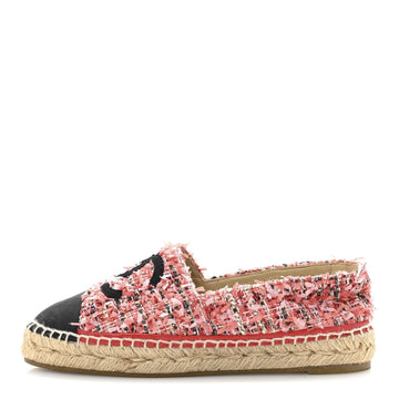Tweed Grosgrain CC Espadrilles 36 Coral Red Pink Black