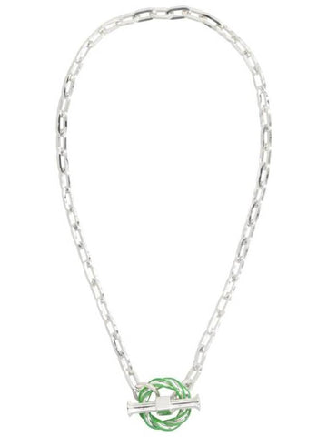 Luxury Bottega Veneta Filler Chain Necklace Green Silver