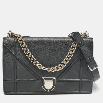 Black Leather Medium Diorama Flap Shoulder Bag