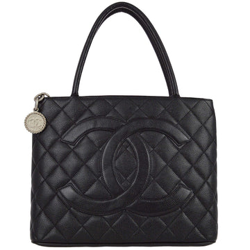 Top Quality Chanel Black Leather Medallion Tote Handbag
