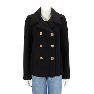 Chanel Black Wool Melton Gripoix Button Pea Coat FR 40