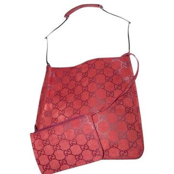 Gucci Tom Ford Red Embossed Guccissima Print Suede Leather Hobo w Wallet