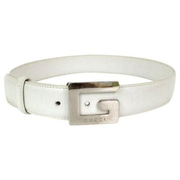 GUCCI White Tom Ford Era Chrome Square G Buckle Belt