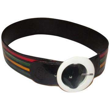 Vintage, OoaK, Fendi, black leather belt with a white Lucite buckle & four multi-color snakeskin leather stripes