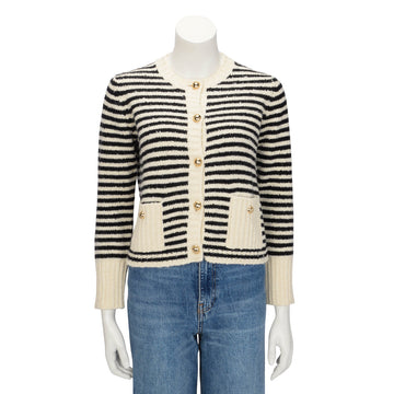 Dior Ecru & Black Striped Knit Mariniere Cardigan FR 40